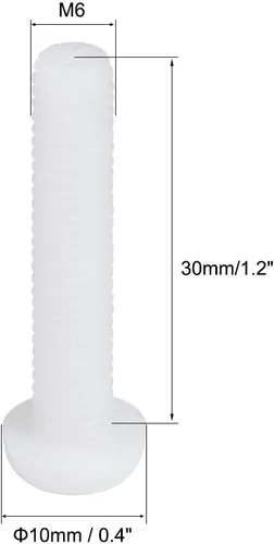 Vista 3 de uxcell M6x30mm Roscado Nylon Phillips Cruz Pan Cabeza Tornillos Tornillos de Máquina Blanco 50