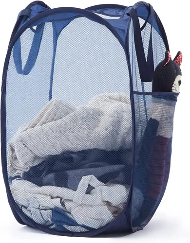 Vista 23 de Cesta de malla desplegable para ropa sucia con asas duraderas - Cesta plegable portátil para dormitorio, baño y viajes (negro)