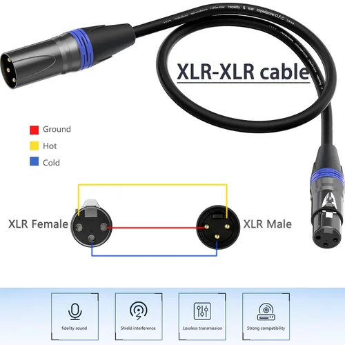 Vista 6 de XLR Cables - Cable de micrófono XLR profesional de 3 pines X L R de 3 pines chapado en oro, cable de micrófono equilibrado, multicolor
