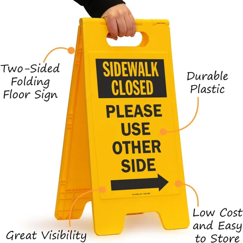 Vista 6 de SmartSign Letrero plegable de dos caras con texto en inglés "Sidewalk Closed - Please Use Other Side with Right Arrow", de 25 x 12 pulgadas