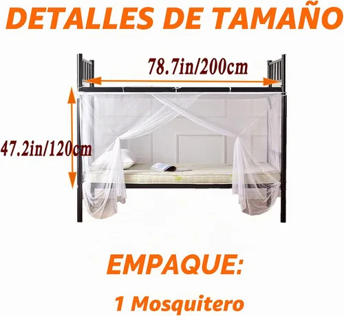 Vista 2 de Cortinas opacas para cama de privacidad con toldo grueso, mosquitero Mosquitera blanca 1aa