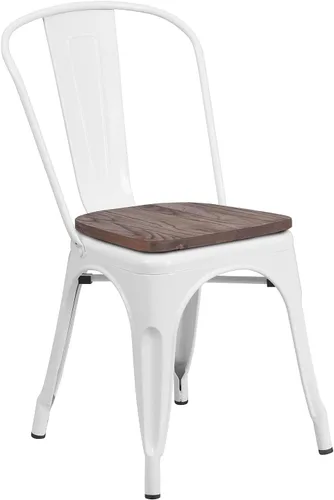 Vista 22 de Flash Furniture Perry - Silla apilable de metal con asiento de madera, 1 paquete, color negro