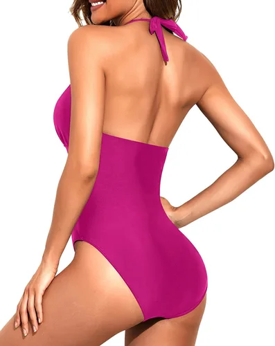 Vista 5 de Tempt Me Traje de baño sexy de una pieza con cuello en V para mujer, con malla hueca y control de barriga