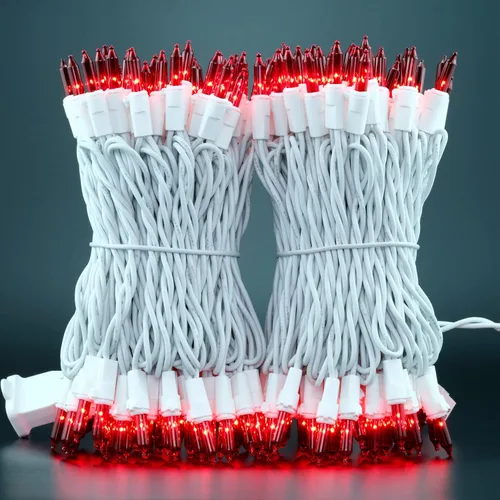 Vista 8 de YULETIME 200 luces rojas de Navidad, paquete de 2 juegos de 33 pies, 100 luces incandescentes con certificación UL (rojo, cable blanco)