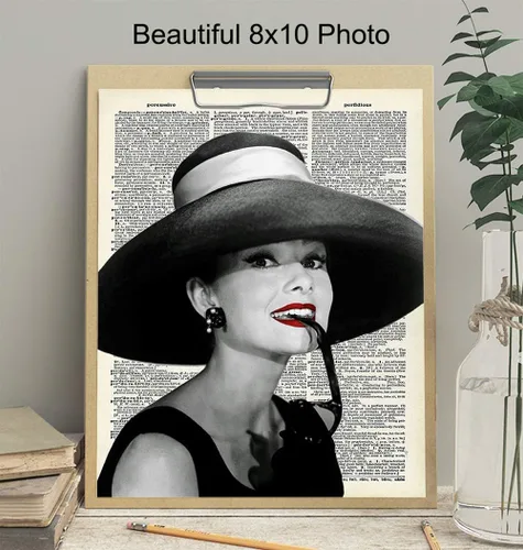 Vista 3 de Audrey Hepburn - Arte de pared de diccionario – Foto glamorosa de 8 x 10 – Regalo único elegante para los fanáticos de las películas vintage