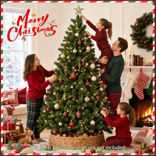Vista 2 de Árbol de Navidad artificial verde sin luz de 7 pies con 778 puntas de ramas