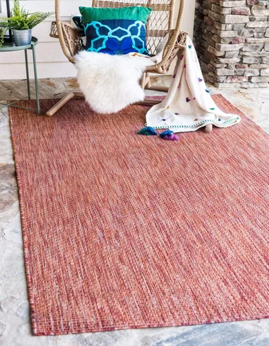 Vista 51 de Unique Loom Collection - Alfombra casual de transición sólida jaspeada para interiores y exteriores