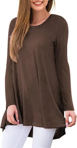 Vista 56 de AWULIFFAN Blusa tipo túnica holgada de manga larga con cuello redondo para mujer