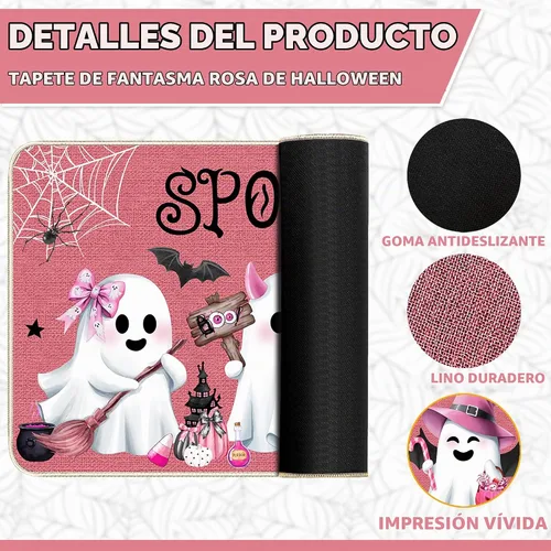 Vista 4 de Felpudo de fantasma rosa de Halloween, tapete antideslizante para puerta