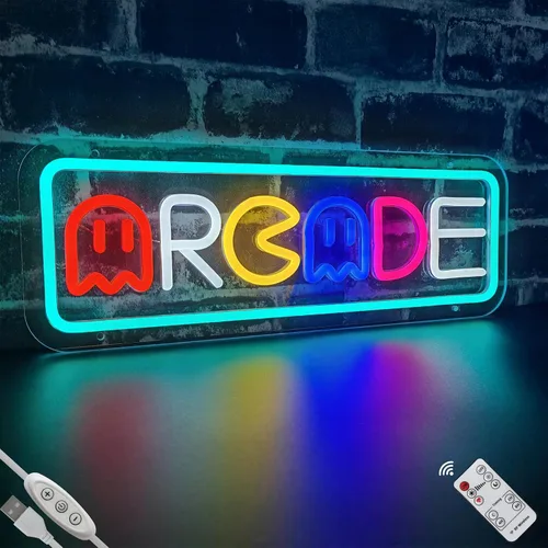 Vista 10 de Letrero de neón de arcade para decoración de sala de juegos con interruptor regulable, luz LED de neón para pared de dormitorio, decoración de sala