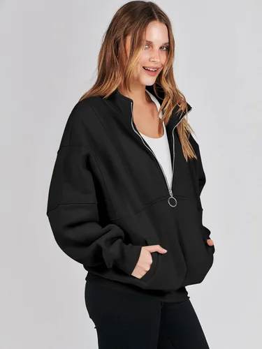 Vista 8 de ANRABESS Sudaderas de forro polar con media cremallera para mujer, de gran tamaño, con cremallera de un cuarto, ropa de moda para otoño de 2024