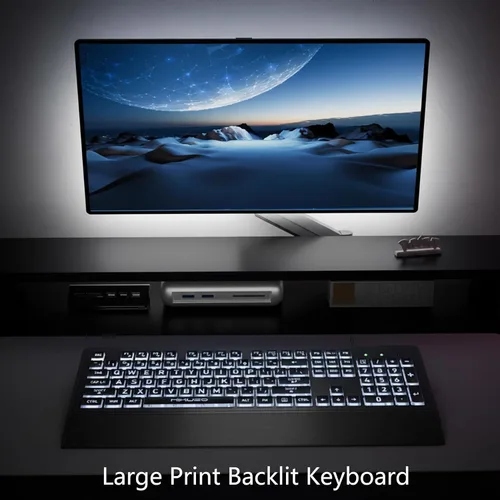 Vista 12 de Teclado retroiluminado de impresión grande, USB con cable