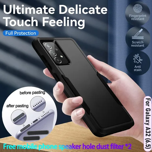 Vista 4 de Funda híbrida de doble capa para Galaxy A32 (5G) de 6.5 pulgadas de grado militar resistente a los golpes con 1 soporte magnético para automóvil y 2