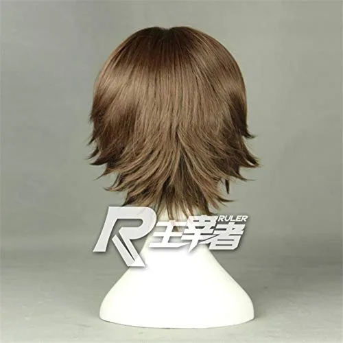 Vista 3 de Peluca de anime Cosplay Anime Kakegurui Compulsivo Jugador Cosplay Pelucas Suzui Ryota Marrón Corto Fibra Resistente al Calor Peluca