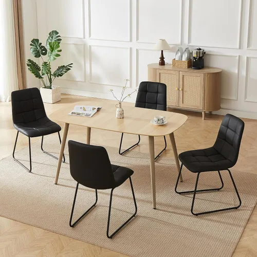 Vista 45 de HIPIHOM Mesa de comedor moderna de granja de 47.2 pulgadas, mesa de comedor rectangular de madera con patas de metal para 4 personas para comedor