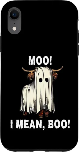 Vista 24 de iPhone 16 Funny Ghost Highland Cow Halloween Moo I Mean Boo Men Women Case