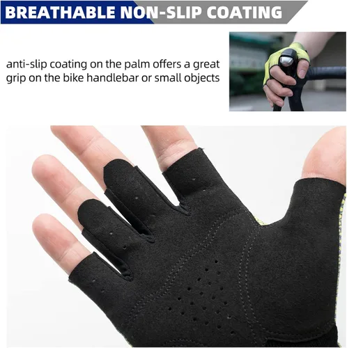 Vista 6 de ROCKBROS Guantes de ciclismo de medio dedo para hombre, antideslizantes, ligeros, transpirables, para bicicleta de carretera, MTB, ciclismo, guantes