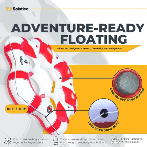 Vista 3 de SOLSTICE Super Chill - Tubo flotante inflable para 6 personas con portavasos, enfriador, parte inferior de malla, respaldo, asas de agarre