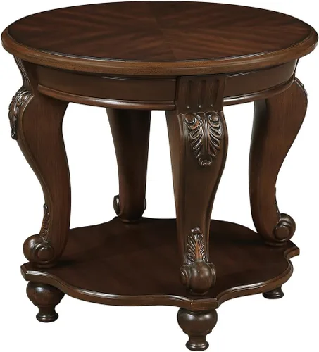 Vista 8 de Mesa de café ovalada de madera para sala de estar, mesa de café de dos niveles de madera maciza con estante de almacenamiento abierto, mesa