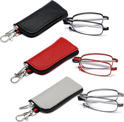 Vista 12 de Gafas de lectura plegables para hombres y mujeres, llavero compacto para lectores con luz azul, anteojos portátiles de bolsillo