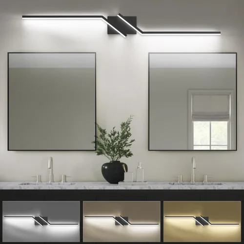 Vista 23 de Luz de tocador de baño negra de 32 pulgadas, LED moderna, 3CCT, regulable, 24 W, luminarias de baño sobre espejo 3000 K/4500 K/6000 K, 3