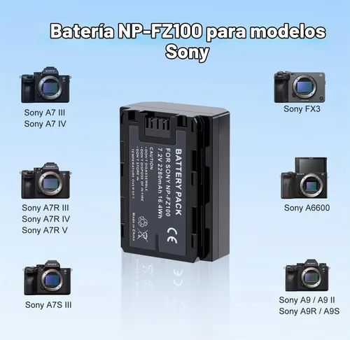 Vista 2 de Batería NP-FZ100 2 Pack y cargador dual compatible con Sony Alpha A7 A9