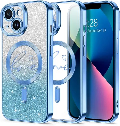 Vista 68 de Hython Funda para iPhone Air con purpurina, compatible con MagSafe Love Heart fundas magnéticas transparentes para teléfono para mujeres y niñas