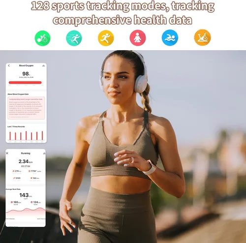Vista 5 de Anillo inteligente para mujeres y hombres, rastreador de salud y fitness con frecuencia cardíaca, monitor de sueño, oxígeno en sangre, HRV, 128