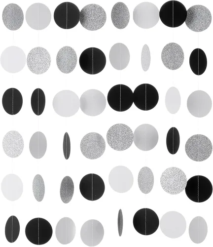 Vista 6 de WEVEN Guirnalda de papel negra y dorada brillante, pancarta banderín serpentina colgante para decoraciones de fiesta, 2.5 pulgadas de diámetro, 20