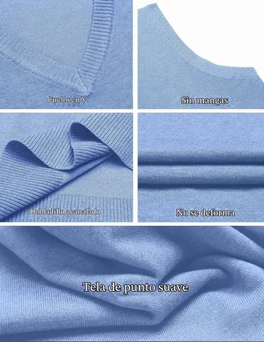 Vista 5 de COOFANDY Suéter sin mangas para hombre, chaleco con cuello en V, jersey de algodón sólido Azul claro
