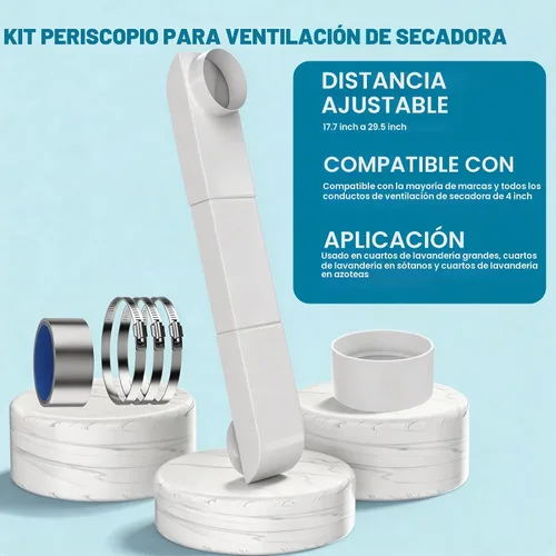 Vista 7 de Kit de ventilación de secadora de periscopio mejorado con adaptador de silicona de fácil conexión, conducto telescópico ajustable de acero