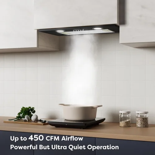 Vista 2 de CIARRA Campana de Ventilación Integrada de 20 Pulgadas 650 CFM Campana de Ventilación para Estufa de Cocina con Luz LED, Ventilador de Escape de 3