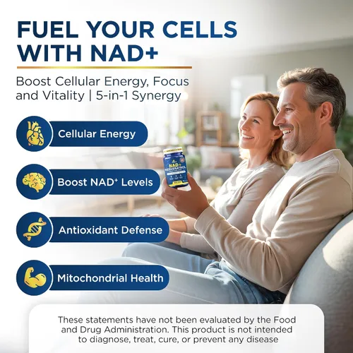 Vista 3 de Suplemento NAD+ con 500 mg NR, resveratrol, CoQ10, PQQ- Fórmula NAD 5 en 1 Alternativa al suplemento NMN NAD Resveratrol apoya la energía