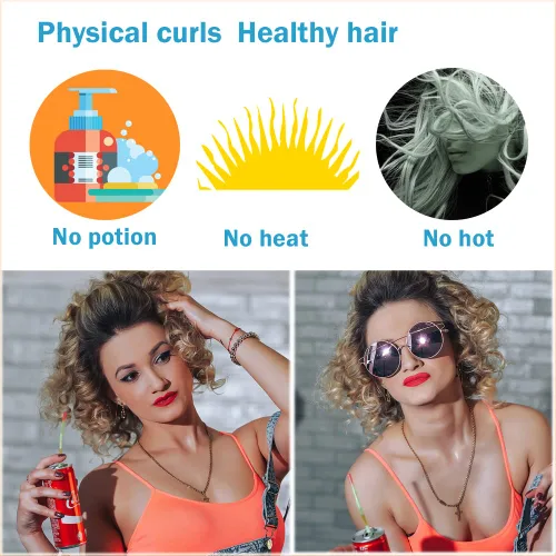 Vista 4 de 12 rizadores de pelo de plástico para cabello medio corto, rizador de pelo sin calor para flequillo, crea un peinado rizado natural, azul