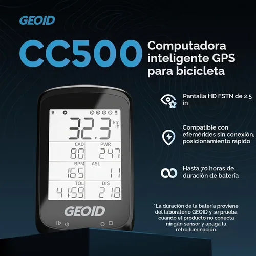 Vista 2 de GEOID CC500 Bike Computer GPS, velocímetro inalámbrico para bicicleta, ANT+ Bluetooth 2.5 pulgadas Bicicleta, IPX6 impermeable ciclismo computadora