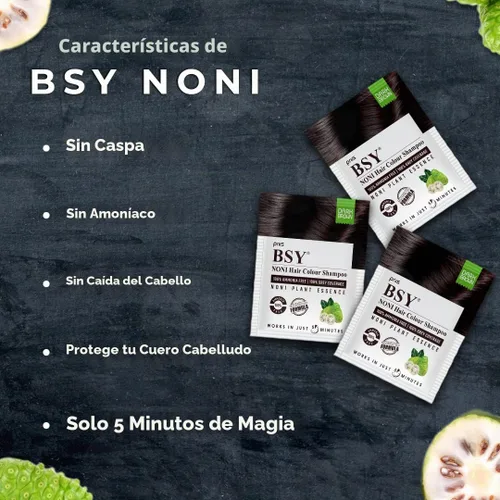 Vista 3 de BSY Champú de color marrón oscuro Noni para el cabello, sin amoníaco, anti caída del cabello, a base de frutas noni, tinte para el cabello de 5