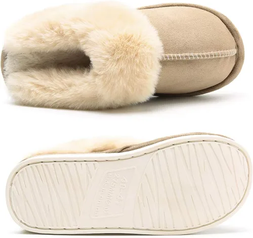 Vista 3 de Epsion Pantuflas cálidas de invierno para mujer, de piel sintética, esponjosas, antideslizantes, forro de felpa, suela antideslizante