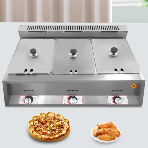 Vista 5 de Calentador de alimentos comercial, freidora de gas para encimera, calentador de sopa de alimentos, mesa de vapor con tapas para fiestas, catering