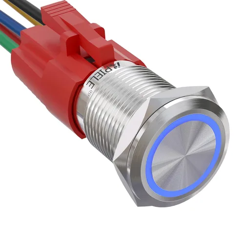 Vista 16 de APIELE - Interruptor de botón de encendido de pestillo de 16mm, 12 V CC, carcasa negra con cabeza de ojo de ángel LED para orificio de montaje