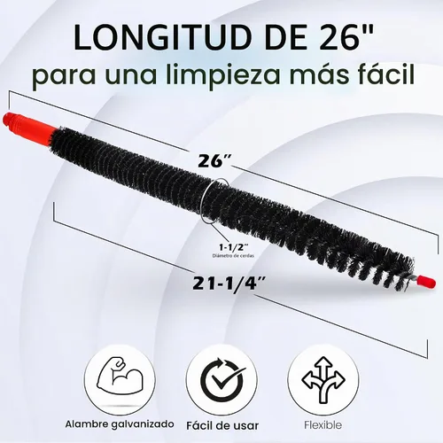 Vista 2 de Cepillo limpiador de ventilación de secadora, removedor de pelusas, cepillo largo y flexible para bobinas de refrigerador, 26 pulgadas, negro