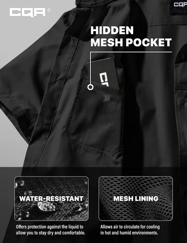 Vista 5 de CQR Camisas de trabajo de manga corta para hombre, camisetas tácticas militares Ripstop, para exteriores, UPF 50+, transpirable, para senderismo