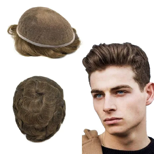 Vista 103 de Toupee para hombres Piezas de cabello humano real, encaje francés completo para hombres, pieza de cabello, nudos blanqueados, línea capilar natural