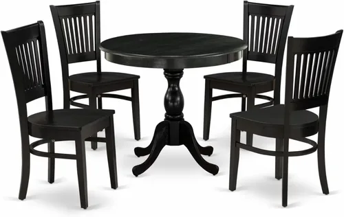 Vista 17 de East West Furniture AMVA5-LWH-W - Juego de mesa y sillas de cocina de 5 piezas, incluye una mesa de comedor redonda con pedestal y 4 sillas