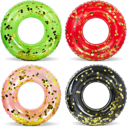 Vista 30 de POZA Flotador de Tubo Inflable para Piscina – Anillo de natación de confeti brillante, Tubo Inflable de Servicio Pesado Resistente a los Rayos UV