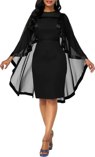 Vista 5 de Rooscier Vestido midi de fiesta formal con manga de capa para mujer, de malla transparente
