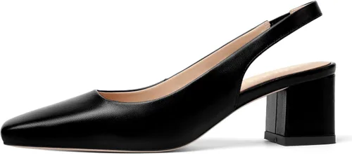 Vista 2 de Mujer mate nupcial tacón bajo sólido grueso cuero punta cuadrada Slip On Sexy 2 pulgadas bombas zapatos negro tamaño 8.5 - Caites de Mujer de Tacon