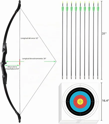 Vista 2 de Juego de arco y flecha recurvo para adultos/principiantes/jóvenes