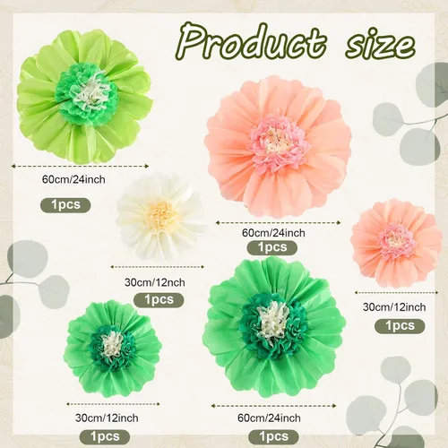 Vista 2 de Lincia 40 piezas de flores gigantes de papel y hojas artificiales de eucalipto, flores de papel grandes para decoración de pared, hojas sintéticas