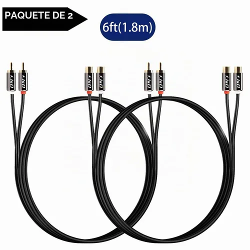Vista 7 de J&D Paquete de 2 cables de extensión RCA, carcasa de cobre chapado en oro resistente, 2 cables RCA macho a hembra de audio estéreo para receptores