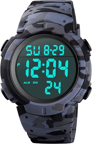 Vista 10 de CakCity Reloj deportivo digital para hombre, pantalla LED, esfera grande, reloj militar para hombre, impermeable, casual, luminoso, cronómetro